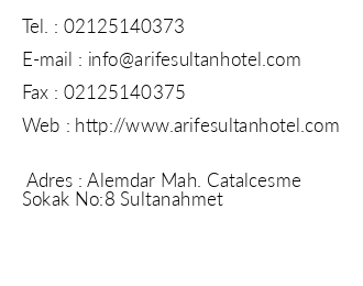 Arife Sultan Hotel iletiim bilgileri